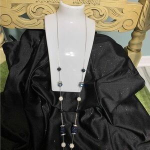 Elegant Silver and Blue Beaded Necklace